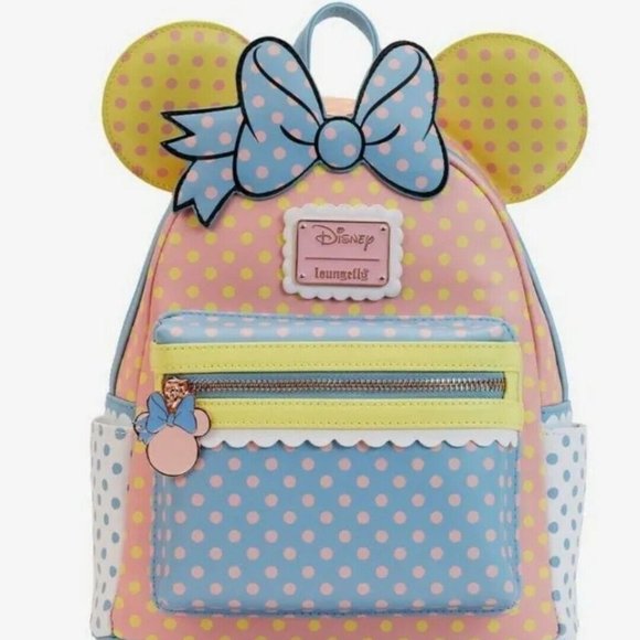 Loungefly Handbags - Loungefly Disney Minnie Mouse Polka Dot Mini Backpack Bow Accent Pastel Bag